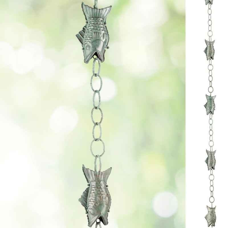 Handcrafted Fish Rain Chain - Blue